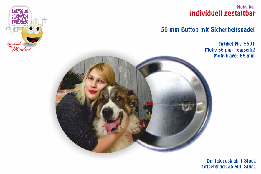 56 mm Button mit Sicherheitsnadel - Der beliebteste Button | individuell gestaltbar