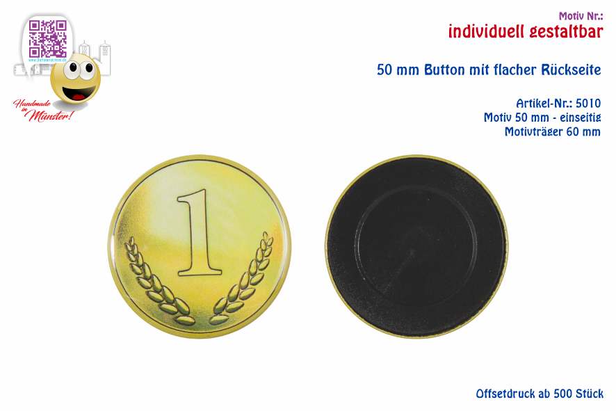50 mm Button mit flacher Rückseite - Der Medium+ Button | Offsetdruck