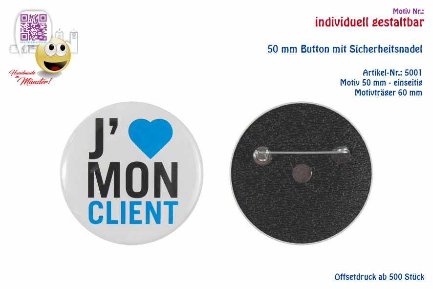 50 mm Button mit Sicherheitsnadel - Der Medium+ Button | Offsetdruck
