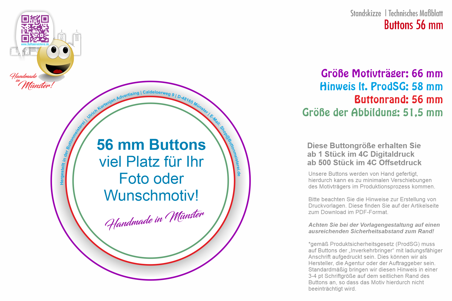 56 mm Button mit Sicherheitsnadel - Der beliebteste Button | individuell gestaltbar