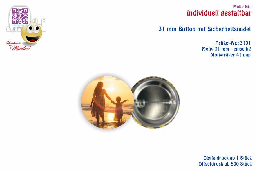 31 mm Button mit Sicherheitsnadel - Der Junior Button | individuell gestaltbar