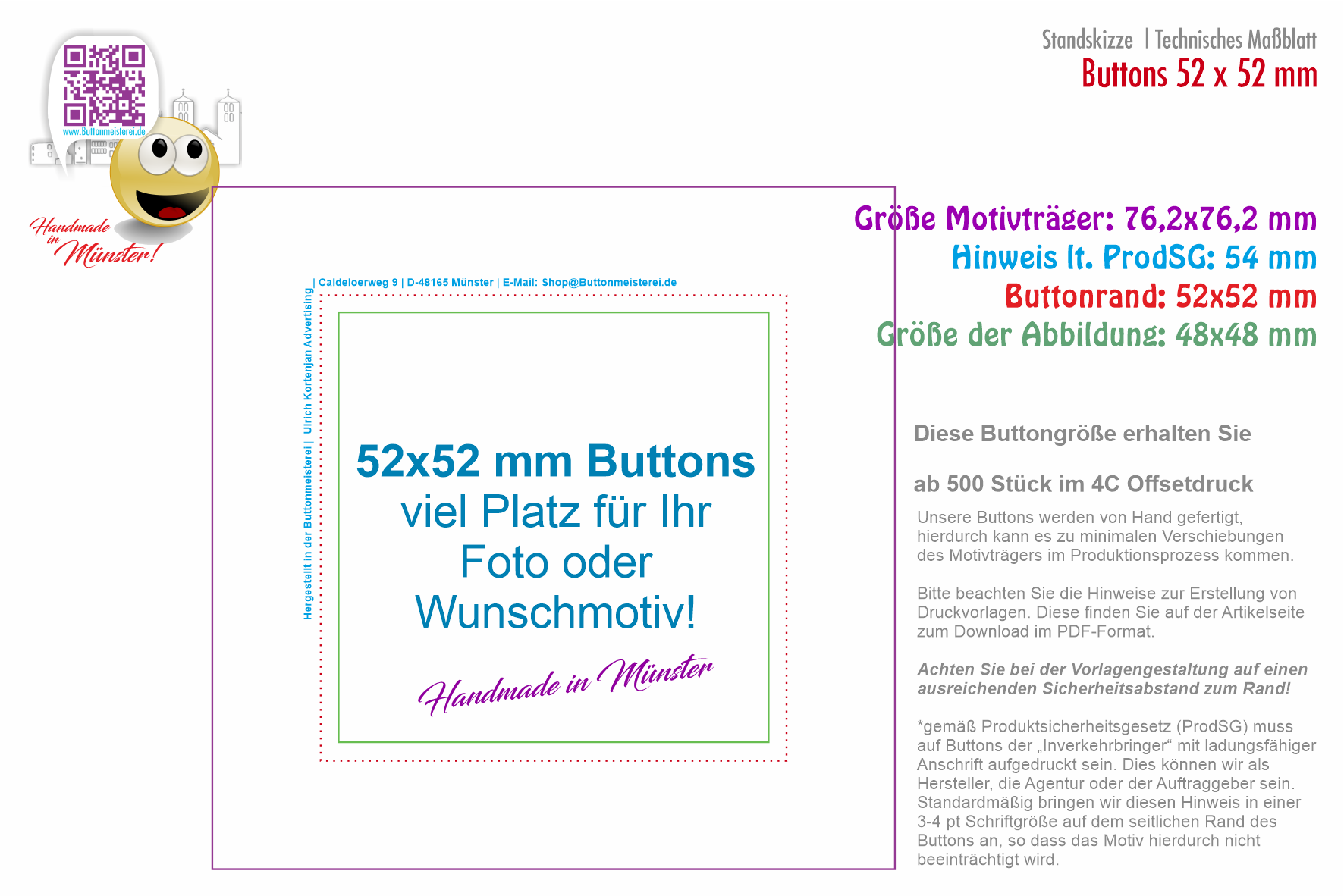 52x52 mm Button mit Sicherheitsnadel - Der quadratische Button | Offsetdruck