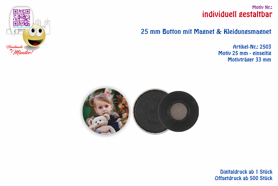 25 mm Button mit Textilien-Magnet - individuell gestaltbar 